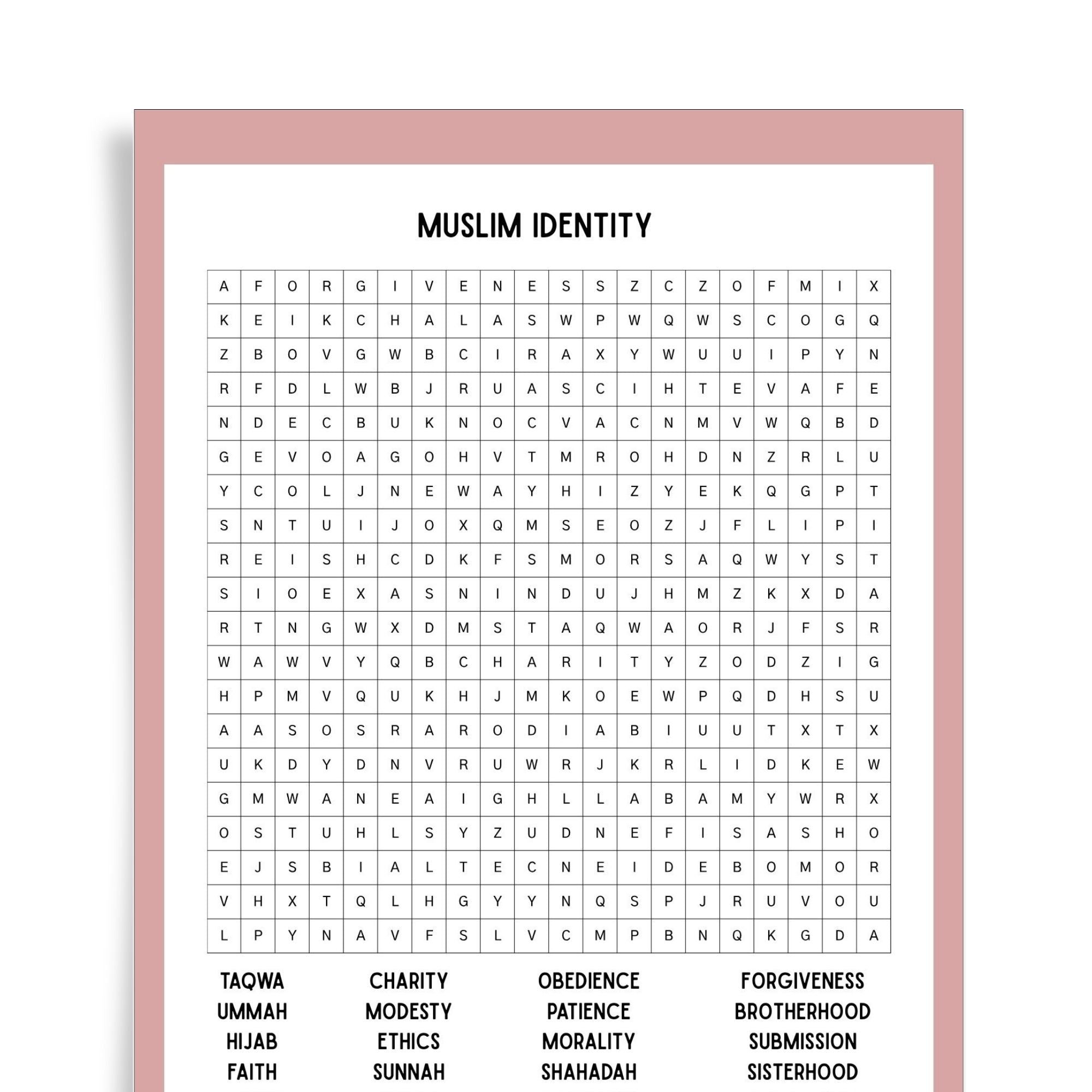 Muslim Identity Find a Word | Islamic Word Search Puzzle for Kids
