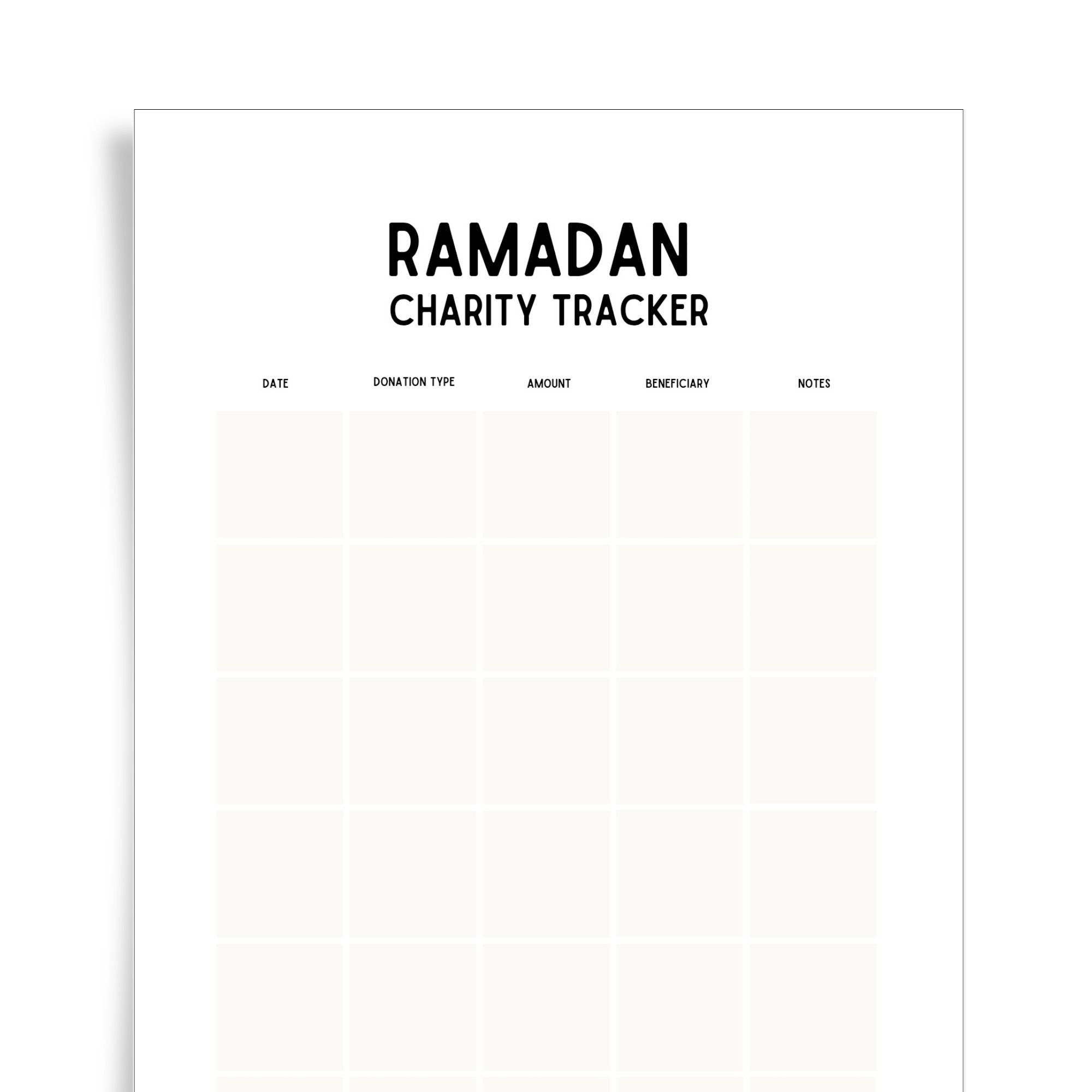 Ramadan Charity Tracker | Sadaqah & Donation Log Printable