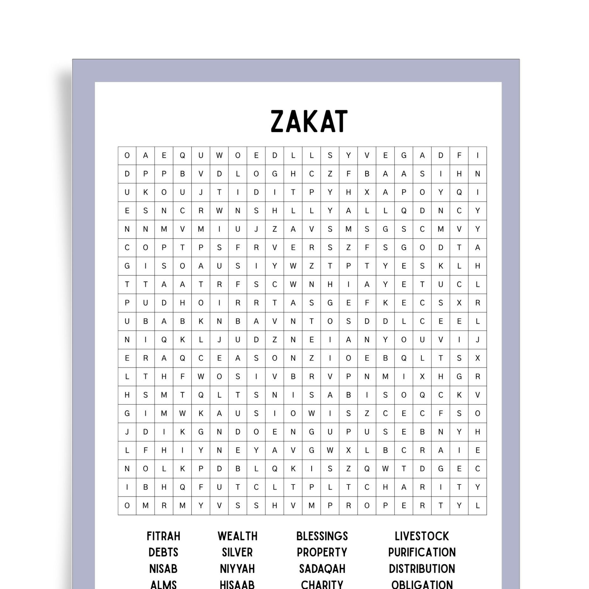 Zakat Find a Word | Islamic Word Search Puzzle for Kids