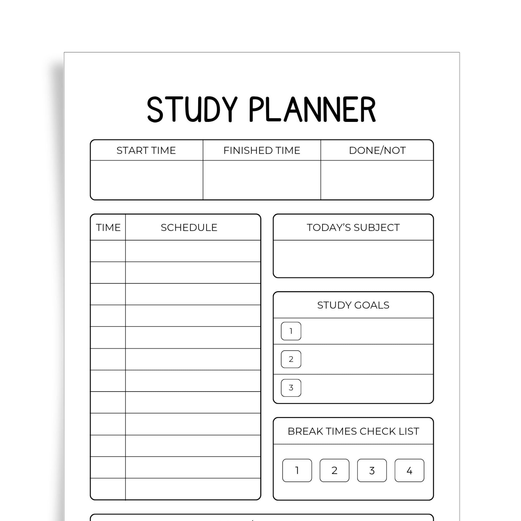 Study Planner | Daily Schedule & Goals Planner Printable (Style 2)