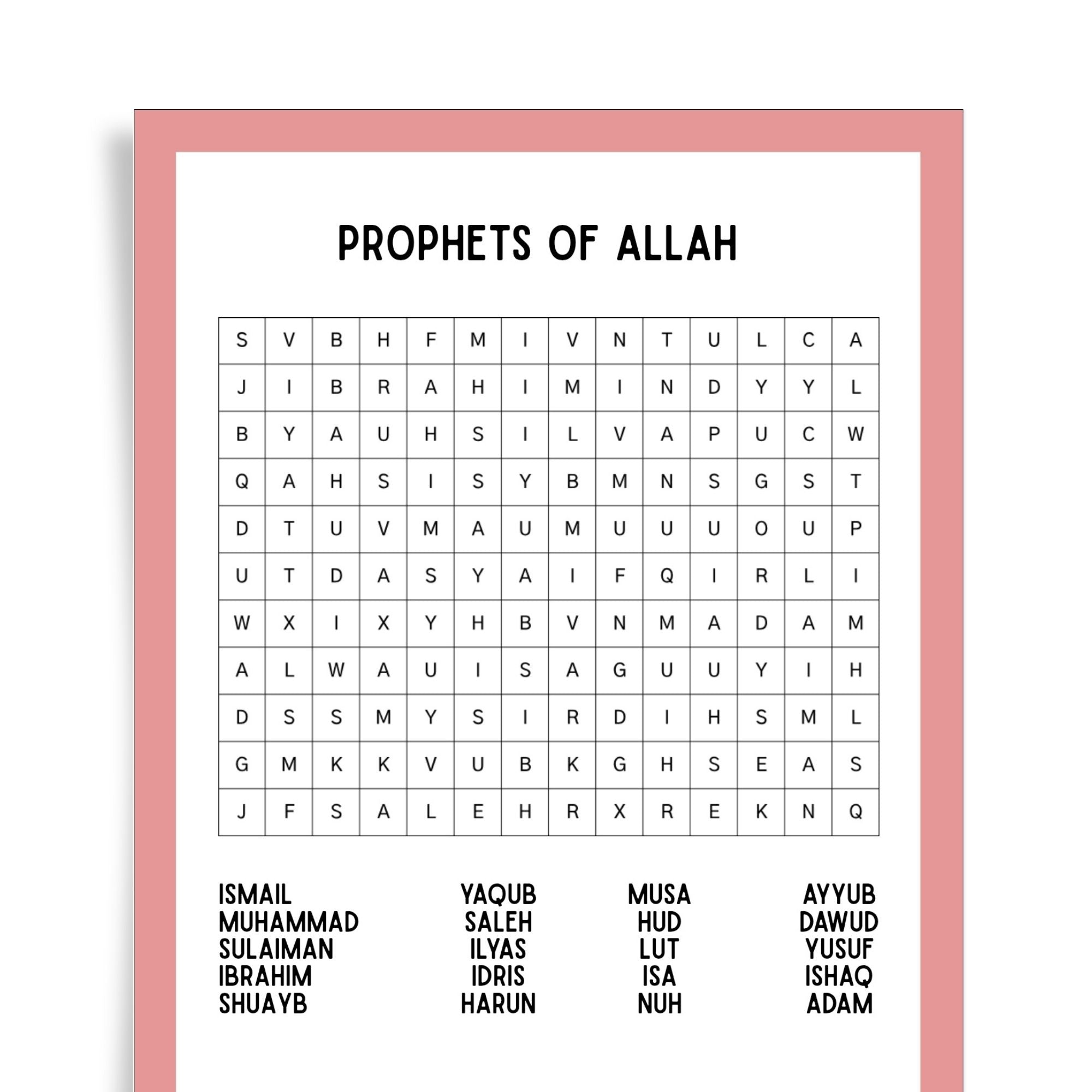 Prophets of Allah Find a Word | Islamic Word Search