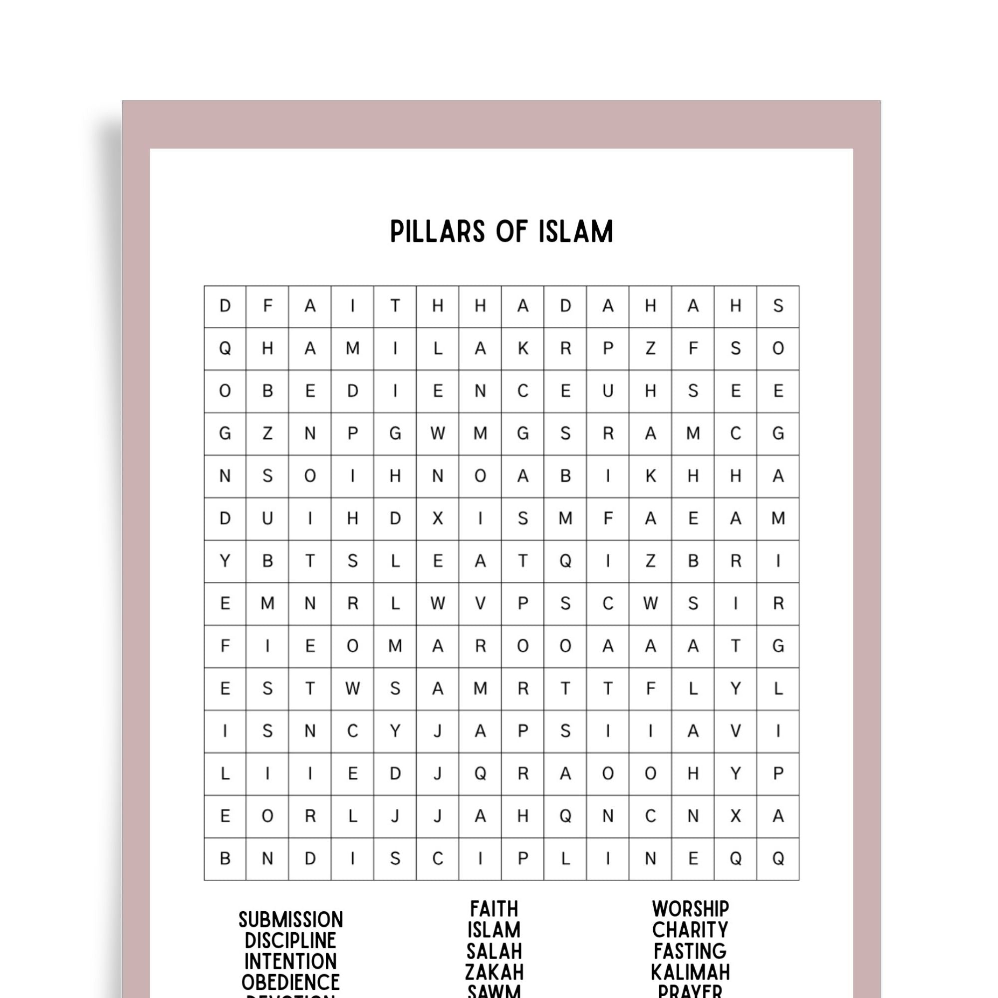 Pillars of Islam Find a Word | Islamic Word Search Puzzle for Kids