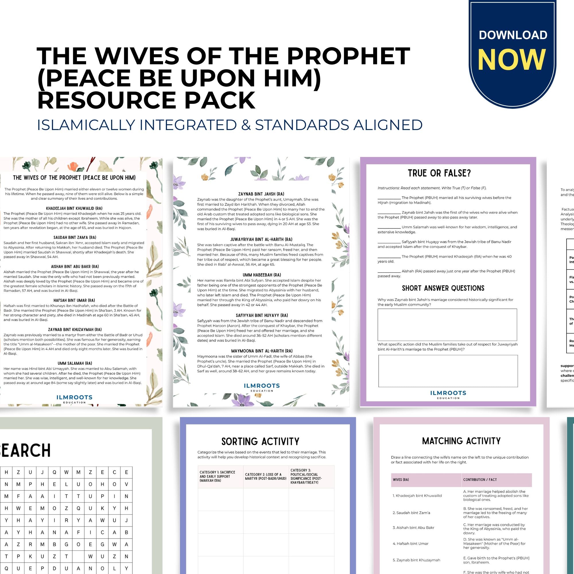 The Wives of the Prophet ﷺ | Complete Study Guide | Ages 12+ | 11 Pages