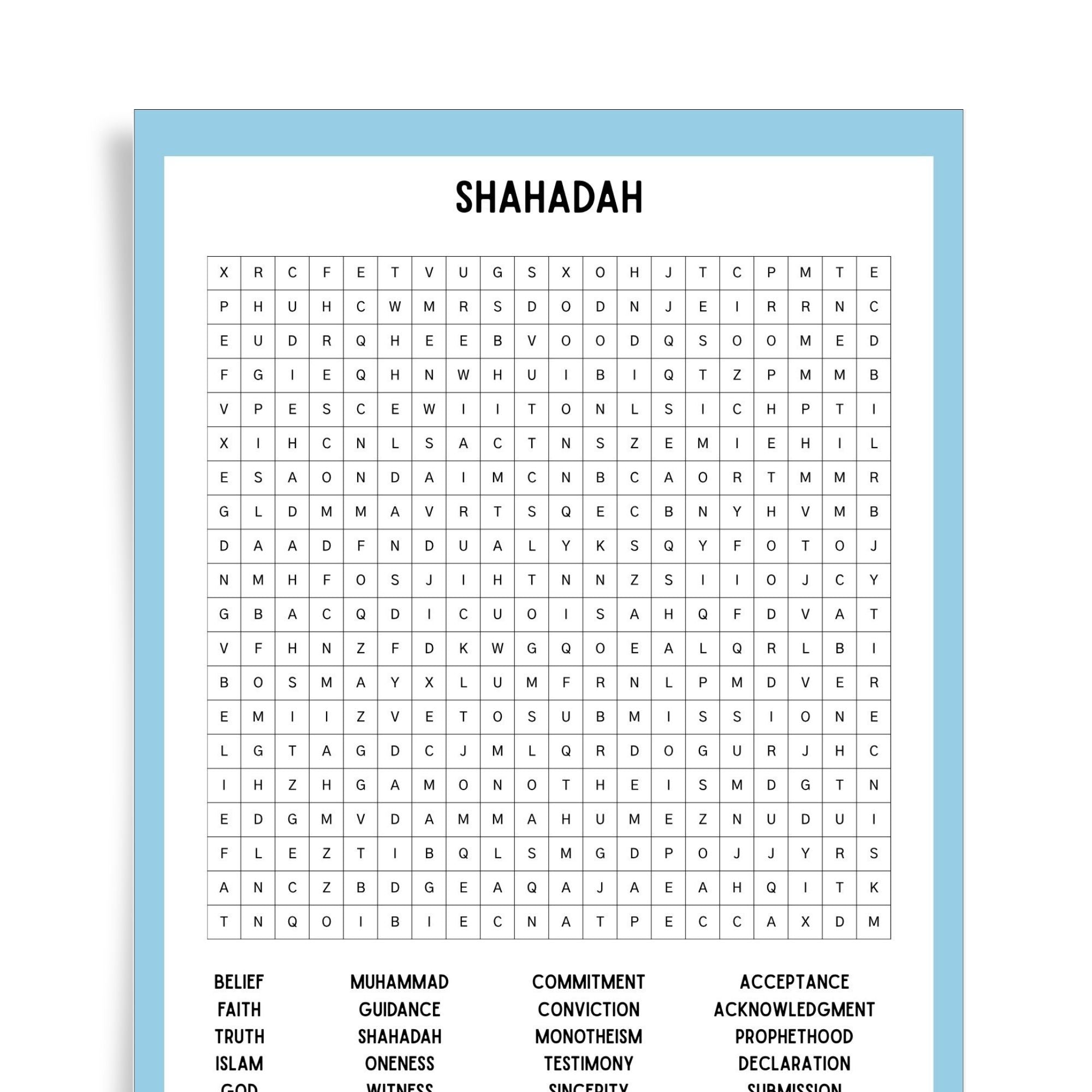 Shahadah Find a Word | Islamic Word Search Puzzle for Kids