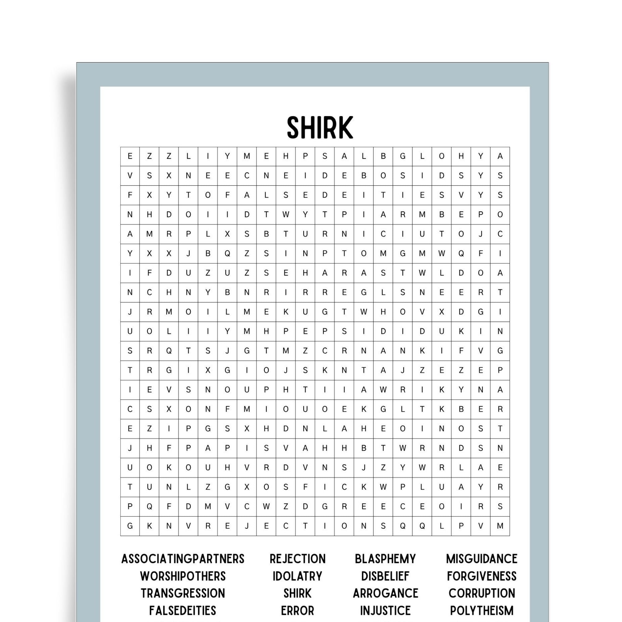 Shirk Find a Word | Islamic Word Search Puzzle for Kids