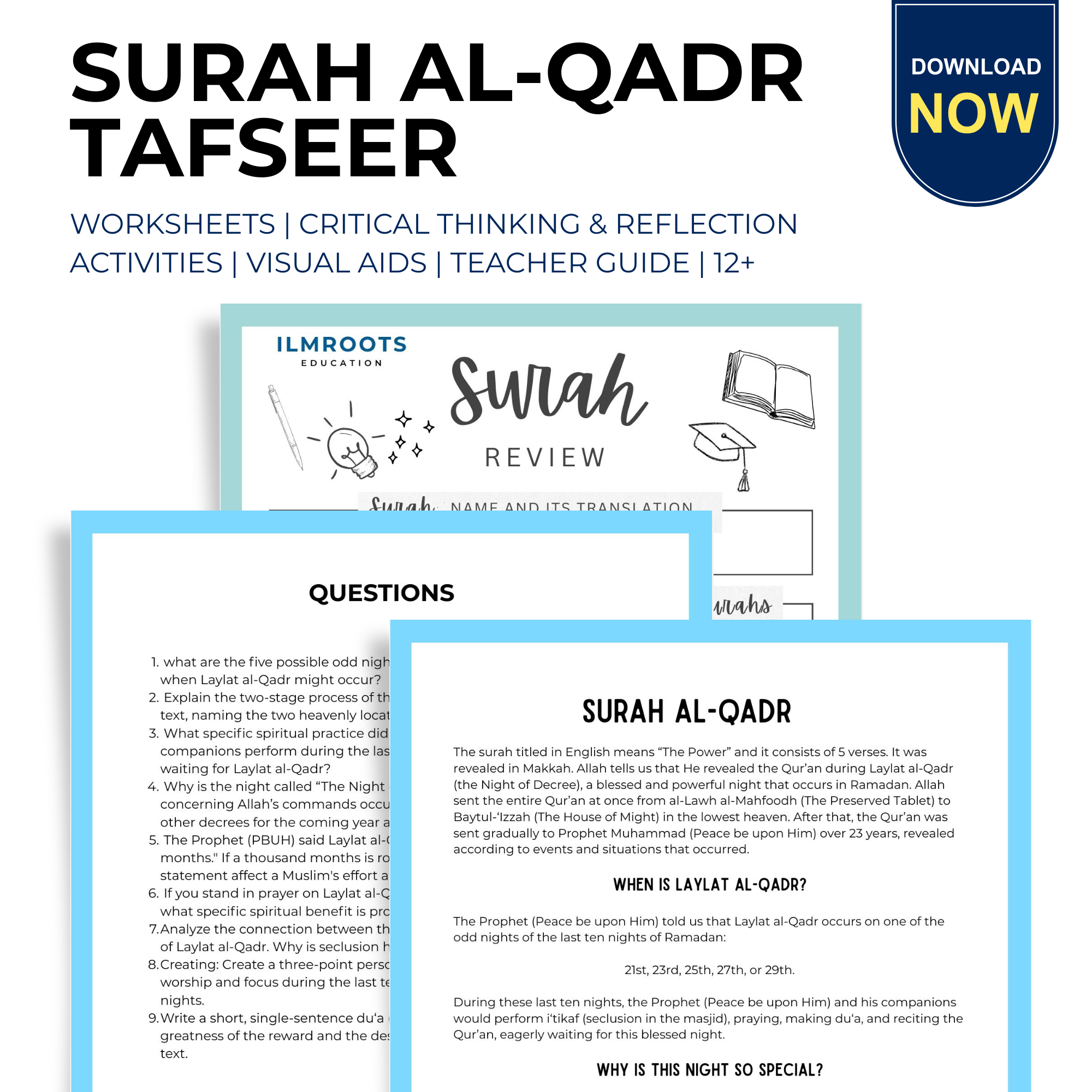 Surah Al-Qadr Study Pack | Tafsir, Tracing + Comprehension | Ages 12+