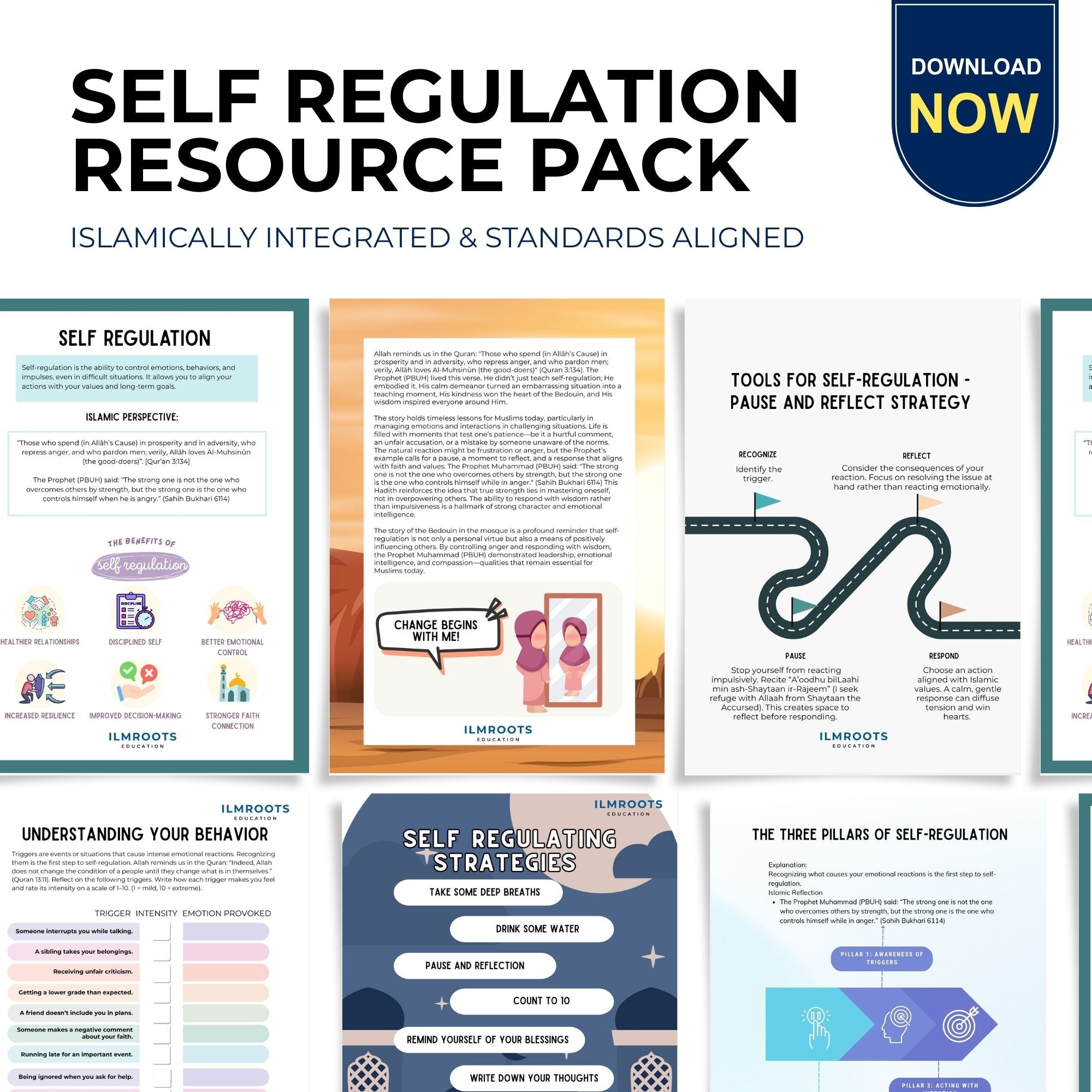 Self-Regulation & Islam Pack | Sunnah + Psychology | Ages 11–16 | 17 Pages
