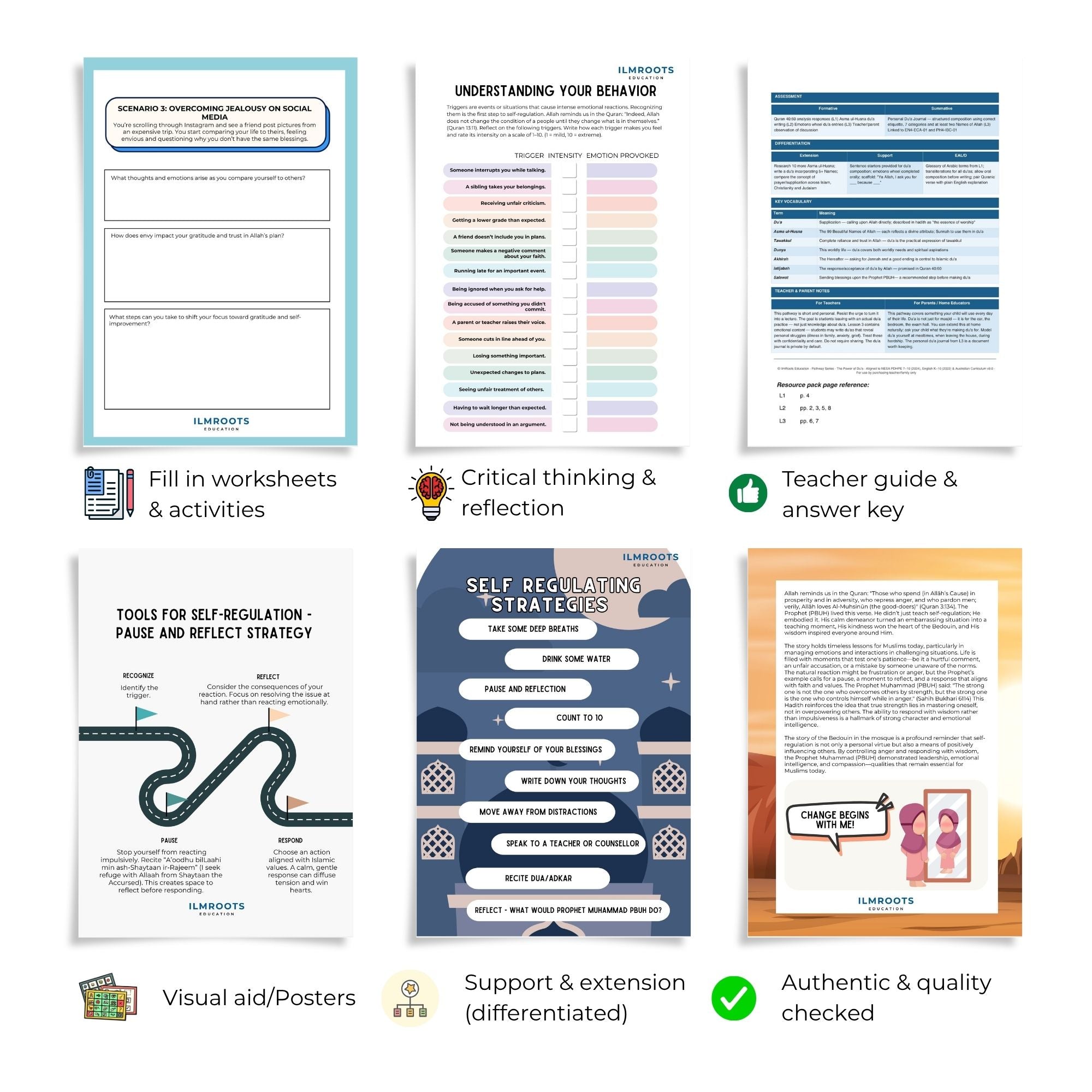Self-Regulation & Islam Pack | Sunnah + Psychology | Ages 11–16 | 17 Pages