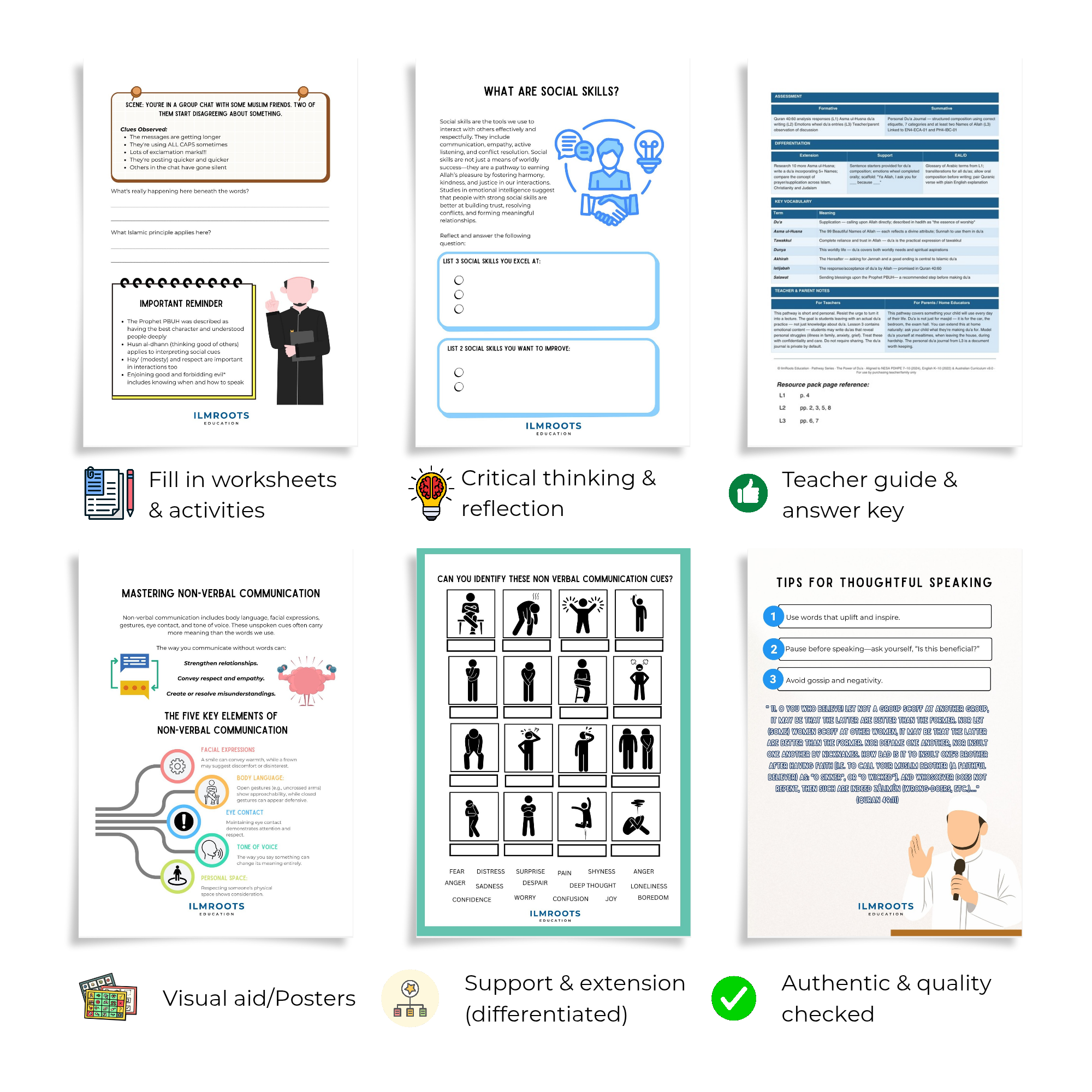 Social Skills & Islam Printable Pack | Sunnah + Psychology | Ages 11–16 | 20 Pages